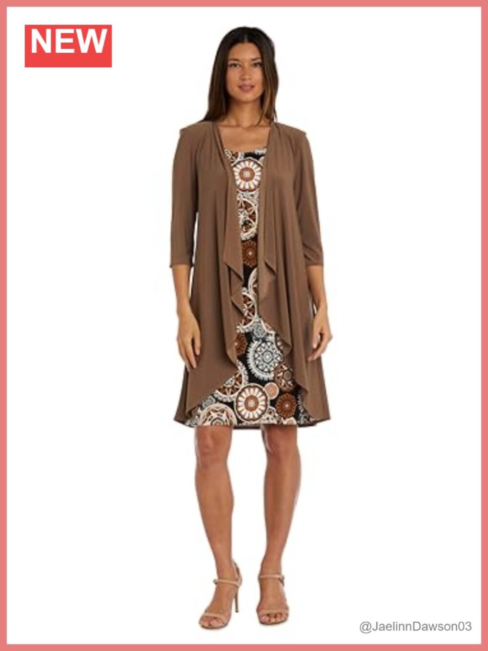 R&M Richards Puff Print Sheath Dress with Solid Matching Cardigan Knee Length